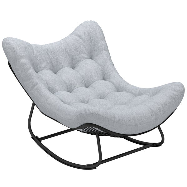 Outsunny Rattan Schaukelstuhl Gartenbank mit Stahlrahmen Kissen, Schaukelbank Gartenschaukel Outdoor Bank Sitzbank Gartenmöbel Parkbank für Garten Terrasse Park 98 x 111 x 74 cm Grau