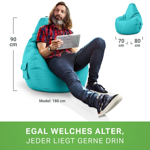 Green Bean Sitzsack mit Rückenlehne 80x70x90cm - Gaming Chair mit 230L Füllung Kuschelig Weich Waschbar - Bean Bag Bodenkissen Lounge Chair Sitzhocker Relax-Sessel Gamer Gamingstuhl Aquamarin