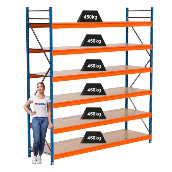 Regal mit sechs Ebenen und einer Tragkraft von 450 Kilogramm pro Ebene