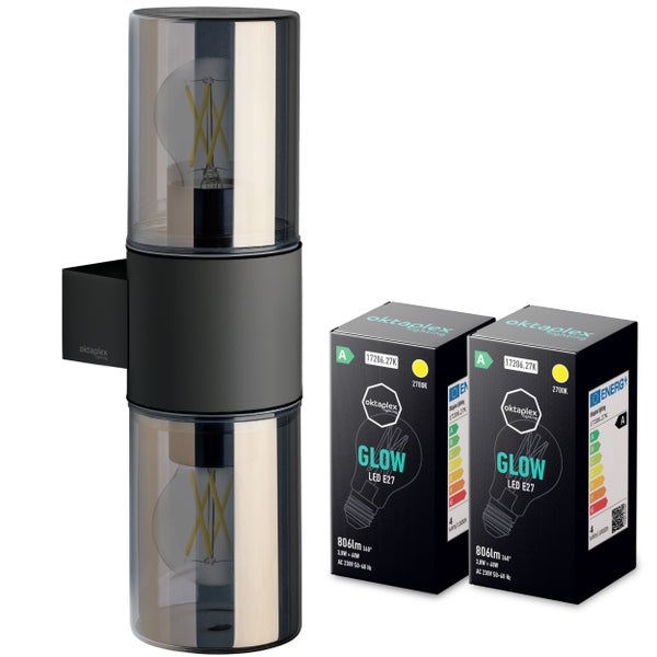 Oktaplex Puno Anthrazit inkl. 2x E27 Glow 3,8W 806lm 2700K - Klasse A