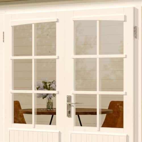 Doppeltür mit Glaseinsätzen für ein Gartenhaus