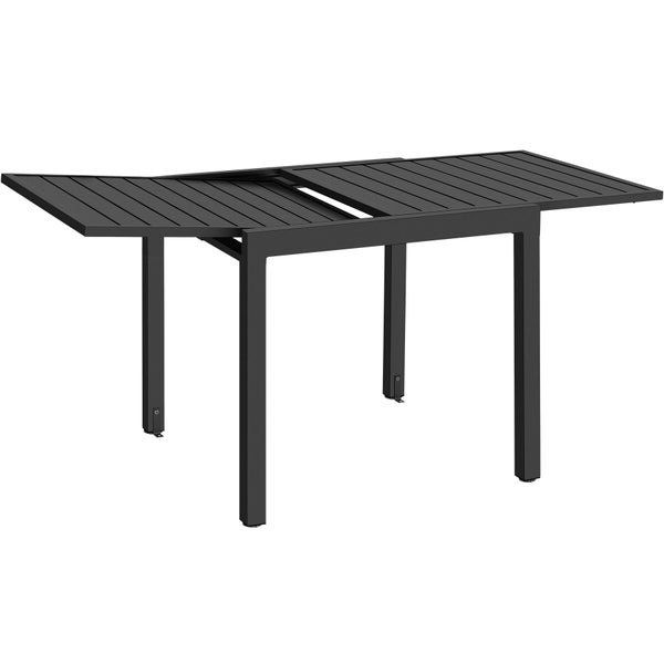 Ausziehbarer Gartentisch aus Aluminium mit Latten-Tischplatte.