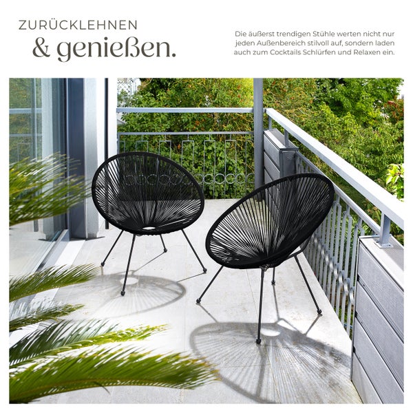 2er Set Gartenstuhl tectake Santana Belastbarkeit 120 kg, 70,5 x 69 x 78 cm Retro-Design im Acapulco-Stil schwarz