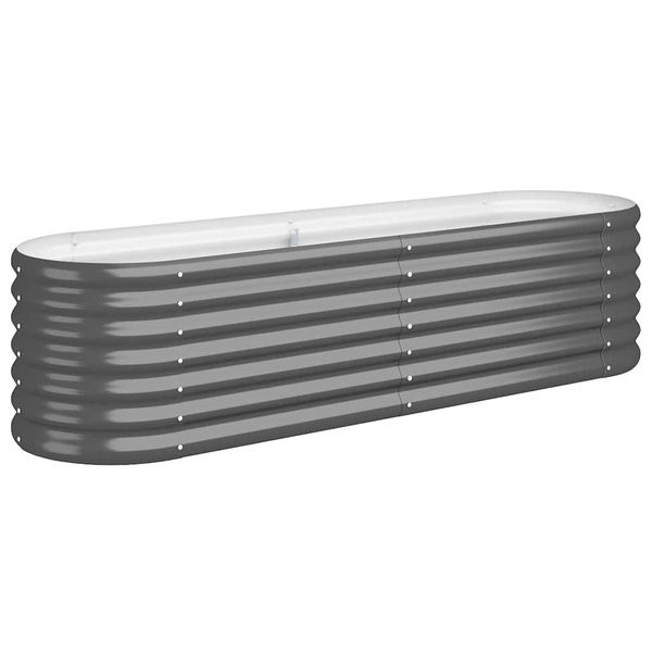 Längliches Hochbeet aus Metall mit Wellenprofil in ovaler Form für den Garten.