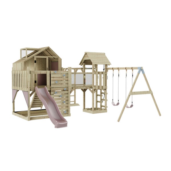 Spielplatz mit Rutsche, Schaukel und Kletterwand