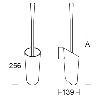 Maßzeichnung einer wandmontierten Toilettenbürstengarnitur mit einer Halterhöhe von 256 Millimeter und einer Gesamttiefe von 139 Millimeter.