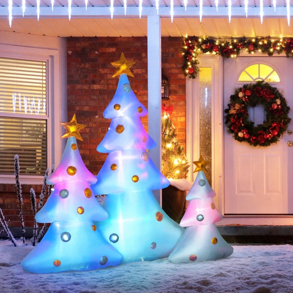 HOMCOM Aufblasbare Weihnachtsdekoration mit LED-Licht, 3er-Set, selbstaufblasend, für Weihnachtsfeiern, 239L x 77B x 210H cm, Polyester-Stoff, Mehrfarbig