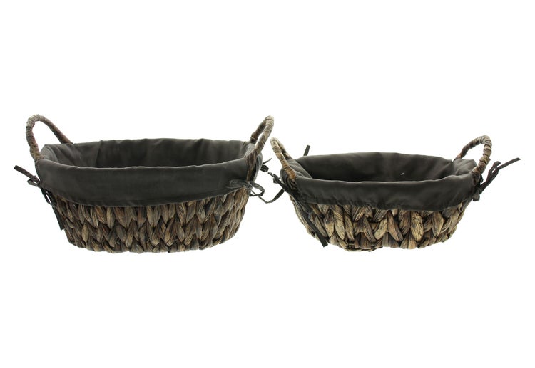 FRANK FLECHTWAREN | Schale Mokka, 2er Set, METALL, WASSERHYAZINTHE, 25 x 20 x 9 cm, 29 x 24 x 11 cm