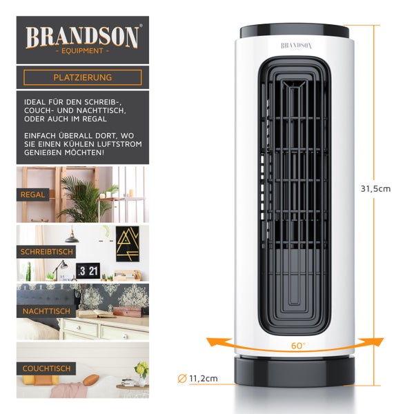 Brandson Tischventilator 20W mit Fernbedienung, Ventilator kompakter Turmventilator mit Oszillation, mobiler Lüfter, 3 Leistungsstufen,Timer, leise