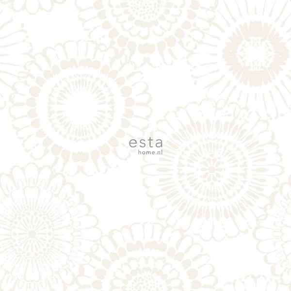 ESTAhome Logo auf Tapete mit floralem Muster