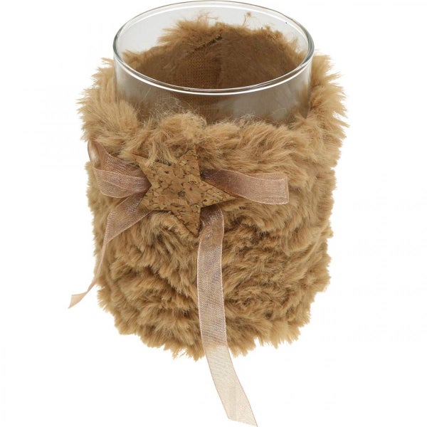 Glaswindlicht mit Fellimitat, Schleife und Sternapplikation