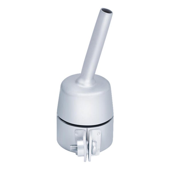 Schnellschweißdüse aus Metall für Heißluftgebläse zur Kunststoffbearbeitung mit Klemmschraube.