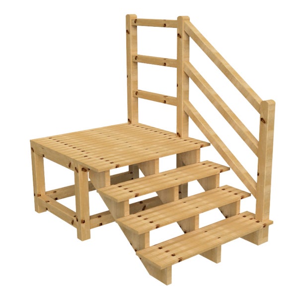 Holztreppe mit drei Stufen und Geländer