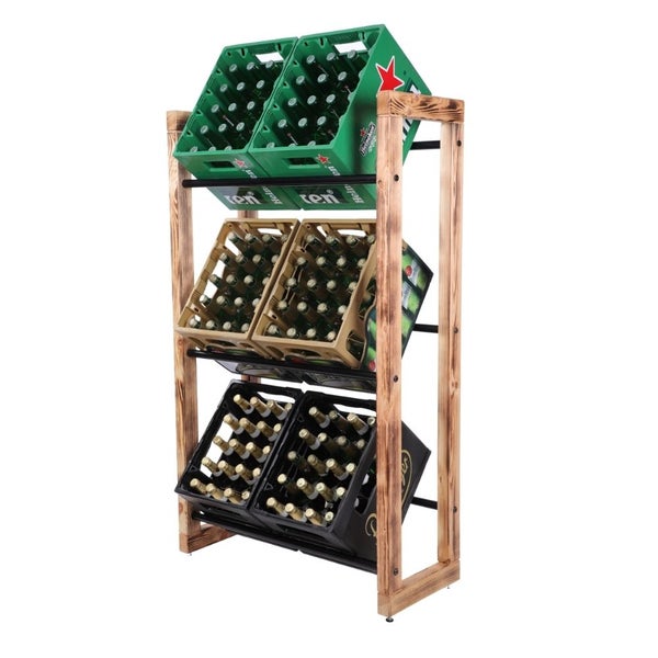 PROREGAL Getränkekistenregal HARZ HxBxT 137x82x35cm 6 Kisten auf 3 Ebenen Massives Kiefernholz Gebrannt