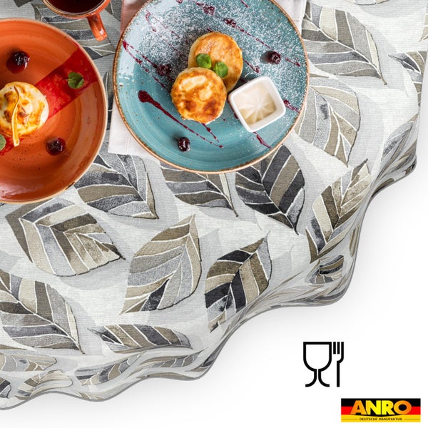 Tischdecke mit Blattmuster, ANRO Logo, lebensmittelecht.