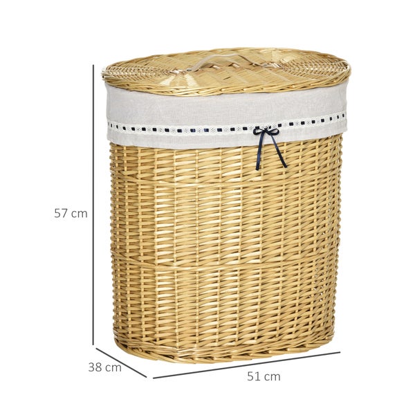 HOMCOM Wäschekorb aus Weide Weidenrute Wäschebox Wäschesammler geflochten mit Wäschesack mit Deckel Natur 100L 51 x 38 x 57 cm
