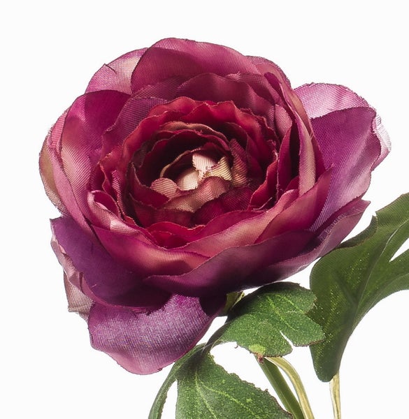 Künstlicher grüner Zweig mit gezackten Blättern und Kunststoffstielen.