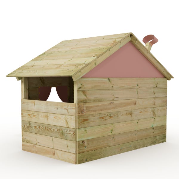 WICKEY Kinder Spielhaus Hostel mit Holzdach und Fenster  - pastellpink