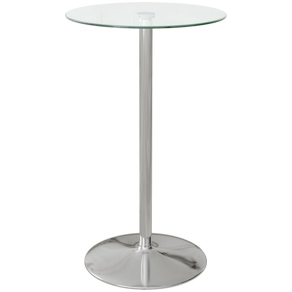 HOMCOM Stehtisch Bartisch Esstisch für 2 Personen Bistrotisch mit Tischplatte aus Hartglas, Küchentisch für Küche, Esszimmer, Stahl, Transparent, Ø60 x 102 cm