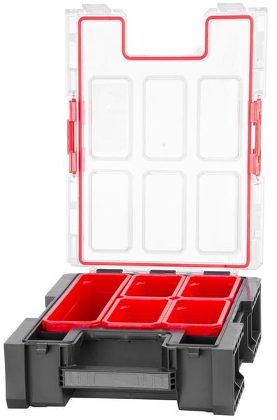 PROREGAL QBRICK Sortimentskasten One M Plus HxBxT 36,5 x 26,5 x 7 cm Mit Deckgriff Mit Klemmverschlüsse Schwarz