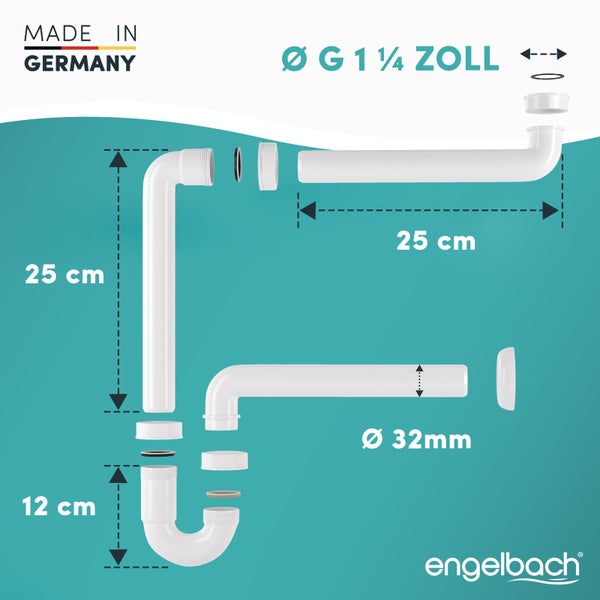 Engelbach® Raumsparsiphon für Waschbecken - Siphon 1 1/4 x 32mm inkl. Video-Anleitung