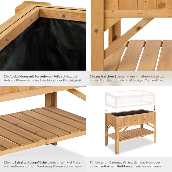 Hochbeet aus Holz mit Ablagefläche und Polyethylenfolie