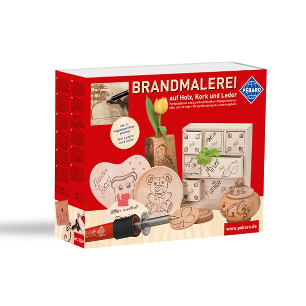 Pebaro Brandmalerei Set für Holz, Kork und Leder inklusive Brennstift und Zubehör in der Produktverpackung