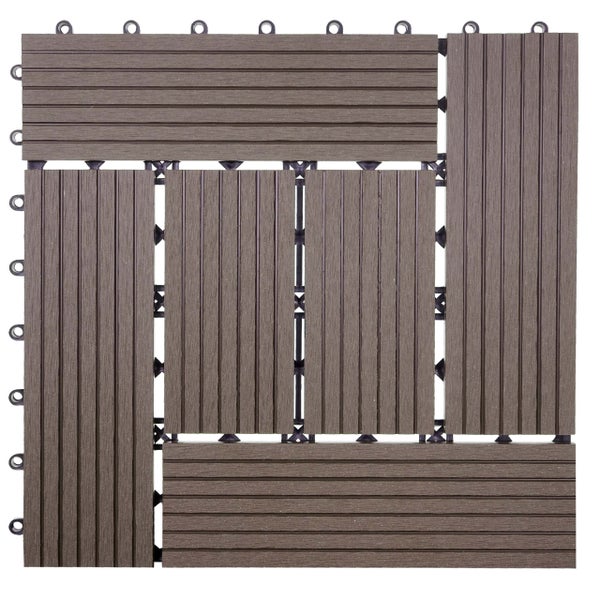 WPC-Klickfliese für Terrasse und Balkon mit gerippter Oberfläche und Stecksystem.