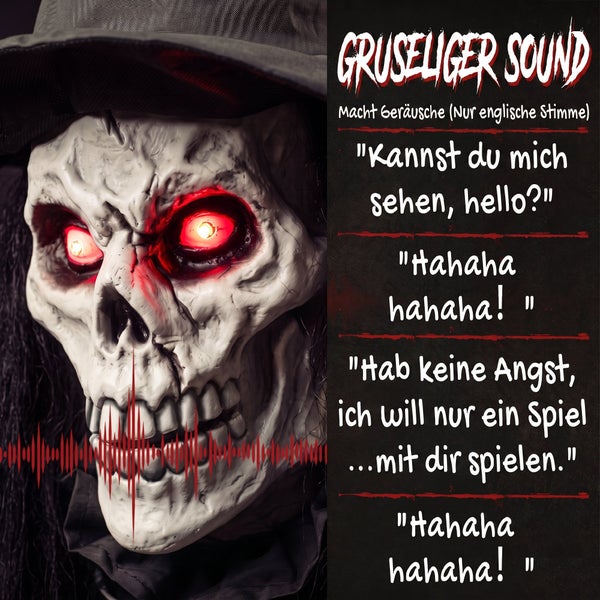 Halloween Totenkopf Dekoration mit Leuchteffekten und englischer Soundfunktion für gruselige Effekte bei der Partygestaltung