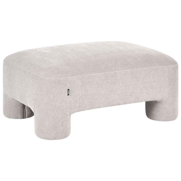 Hellgrauer gepolsterter Fußhocker Beliani mit Stoffbezug und vier dicken, abgerundeten Beinen.