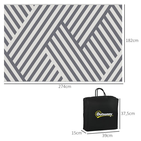 Outsunny Outdoor-Teppich, mit Doppelseitigem Design, für Camping, Balkon, 182 x 274 cm, Kunststoff, Hellgrau+Creme