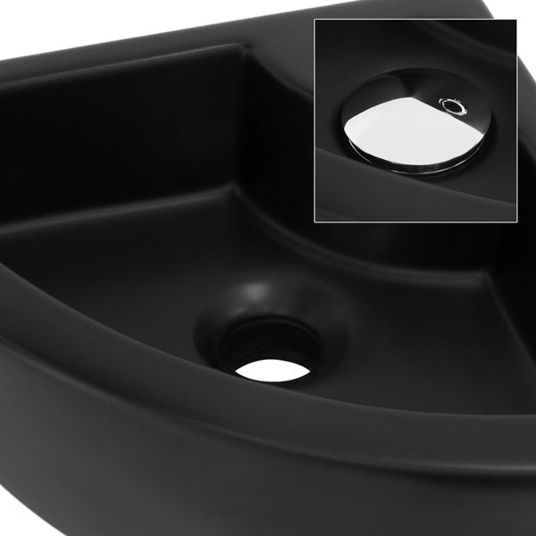 ML-Design Waschbecken Eck aus Keramik in Schwarz, 46x33x13cm, Eckig, Wandmontage/Aufsatzwaschbecken, Eckwaschbecken mit Überlauf, Hängewaschbecken Waschtisch Waschschale Waschplatz Handwaschbecken