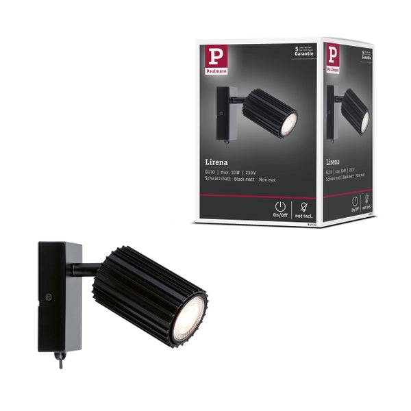 Paulmann Lirena Wandleuchte, GU10 Fassung, maximal 10 Watt, 230 Volt, schwarz matt