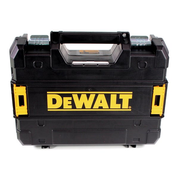 DeWALT Werkzeugkoffer aus robustem Kunststoff mit Tragegriff und DeWALT Logo.