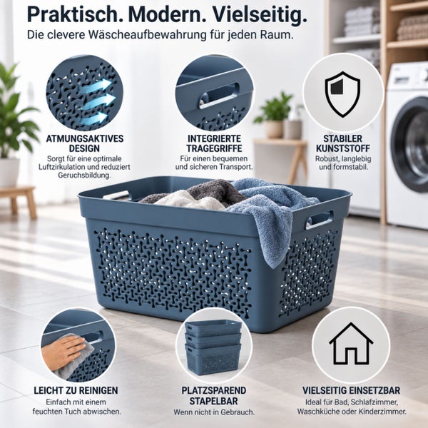 Plastard Wäschekorb 3er Set 30 Liter Blau aus Kunststoff