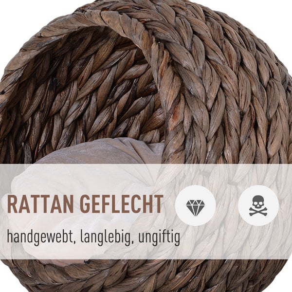 PawHut Rattan Katzenkorb, 42 x 33 x 52 cm, Wasserhyazinthe, Dunkelbraun