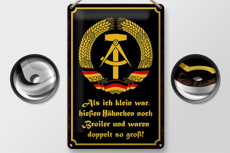 Blechschild Spruch 20x30cm DDR Hähnchen hießen Broiler