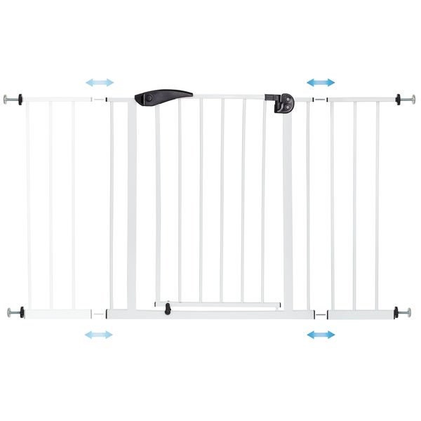 ECD Germany Türschutzgitter für Kinder, Hunde und Katzen, 95-105cm inkl 20cm Verlängerung, ohne Bohren, Weiß, beidseitig, Selbstschließend, Metall-Gitter zum Klemmen, Treppenschutzgitter Absperrgitter