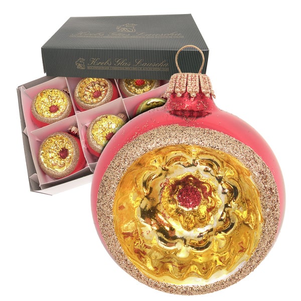 Reflexkugeln, Rot Glanz, Gold Glitter, 6,5cm, 6 Stck., Weihnachtsbaumkugeln, Christbaumschmuck, Weihnachtsbaumanhänger