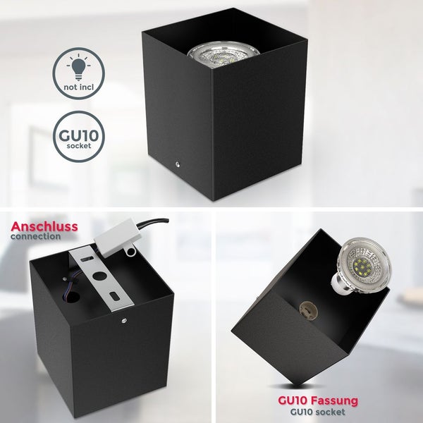 Deckenleuchte 8x8 cm - GU10 Fassung, quadratisch, schwarz