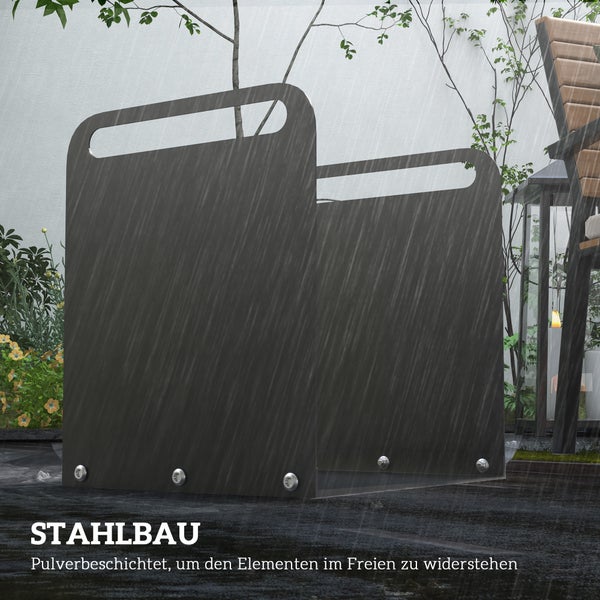 Outsunny Kaminholzregal, mit Griffe, für Outdoor, Indoor, bis 30 kg,  36,5 x 30 x 36 cm, Stahl, Schwarz
