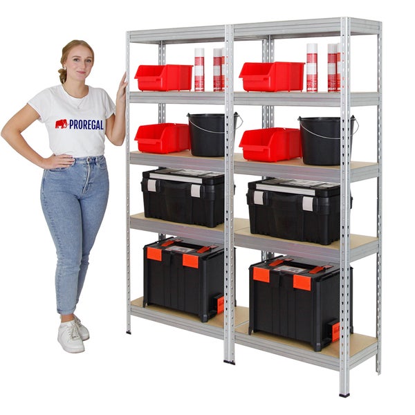 PROREGAL Mega Deal 2x Schwerlastregal Rivet HxBxT 180 x 75 x 35 cm Fachlast 150 kg Verzinkt