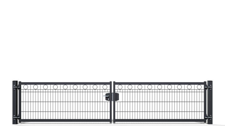 Gartentor ZAUNGURU BASIC-Line Berlin Kreis aus Metall, Höhe: 83cm, Breite: 401cm, 2-flügelig inkl. Pfosten, Schloss und Zubehör, Feuerverzinkt und in RAL 7016 Anthrazitgrau pulverbeschichtet