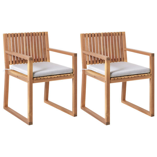 Set mit 2 Stühlen und Sitzkissen SASSARI PREMIUM zertifiziertes Akazienholz Hellgrau