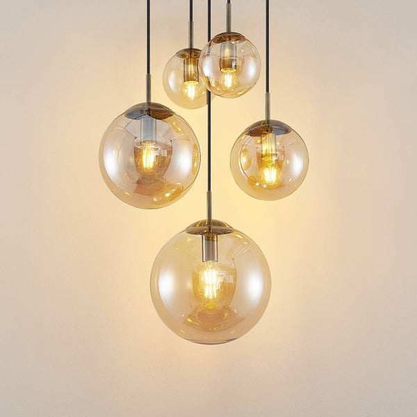 Lindby Pendelleuchte Teeja (Retro, Vintage Antik) in Creme aus Glas (5 flammig E27) - Hängelampe Esstischlampe Hängeleuchte Wohnzimmerleuchte