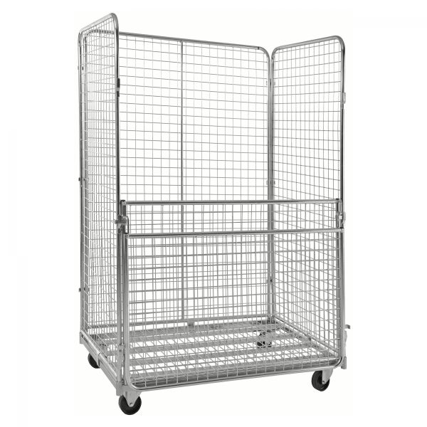 Rollcontainer aus Drahtgitter mit klappbaren Seitenteilen