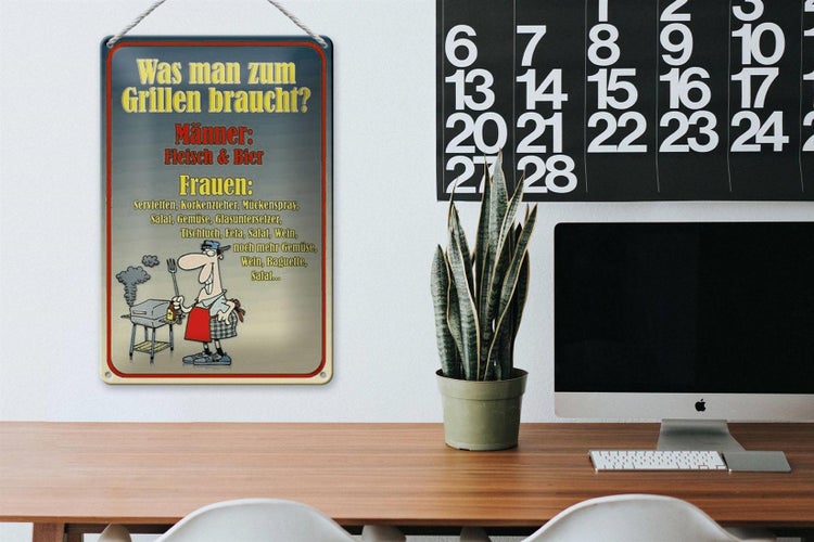 Blechschild Spruch 20x30cm Grillen Männer Fleisch Bier