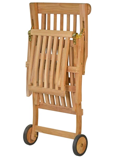 Liegestuhl Holz Teak Deckchair Gartenliege Sonnenliege mit Armlehnen Rollen klappbar premium