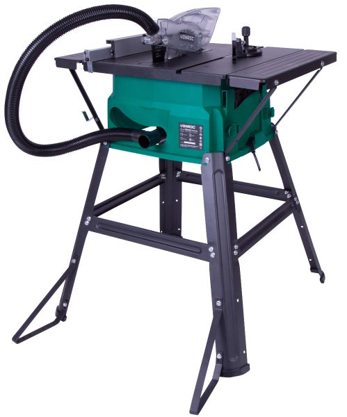 VONROC Tischkreissäge mit Untergestell und Führungsschiene 1500W - Tischsäge mit Staubabsaugung 5000U/min - 210mm - Inkl. Gehrungsführung und 40T Sägeblatt (Mit Untergestell)