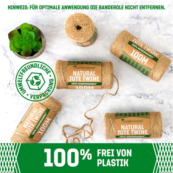 GardenGloss® Juteschnur aus Naturfaser - 100% Biologisch Abbaubar - Zweifädige Schnur für Garten, Basteln, DIY und Geschenkverpackung (200m Länge, 1mm Stärke)